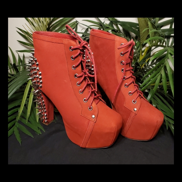 JEFFERY CAMPBELL RED STUDDED HEELS SZ. 8M - Picture 1 of 6